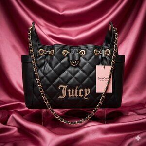 NWT Juicy Couture Black / Gold Bling Diamond Quilted Bag